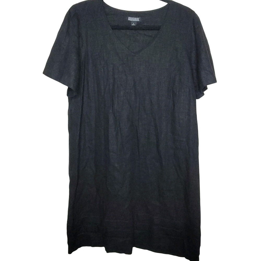 Original‎ Nicole Miller Linen/Viscose Black V-Neck Sheath Dress Size S Lagenlook
